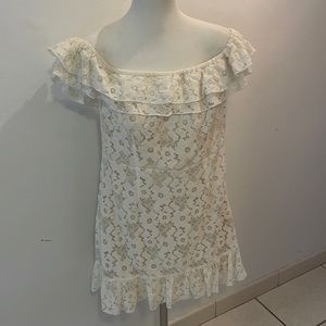 Superdown - Revolve White Lace Off the Shoulder Dress, Size M
